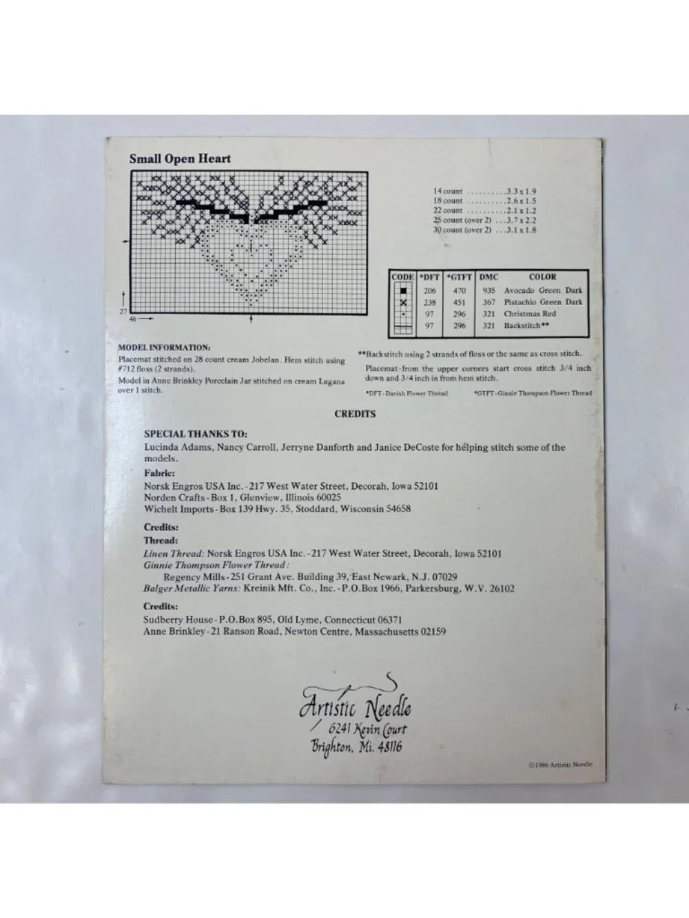 Artistic Needle Placemat IV Pattern Book Cross Stitch Needlework Instructions